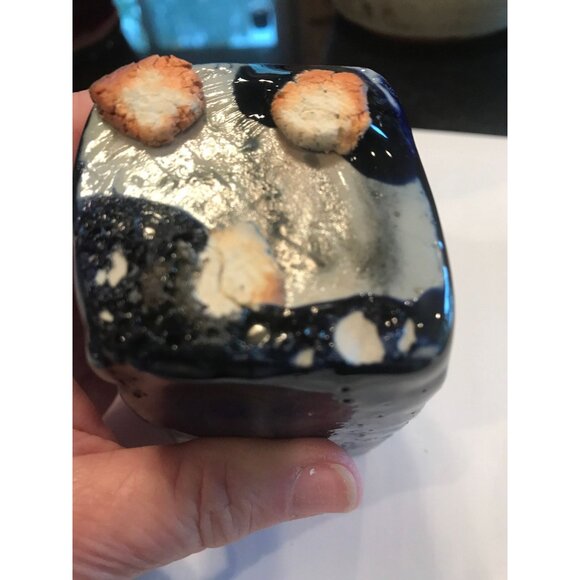 Vtg Handmade 1980's Cobalt Blue Ceramic Vase Pencil Pen Holder Heavily Glazed - Picture 6 of 6